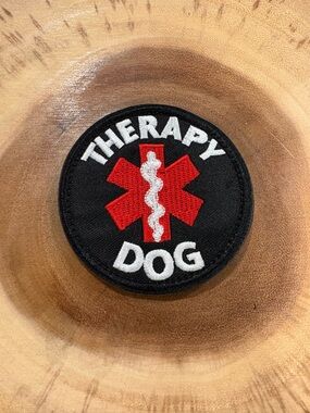 Therapy Dog Embroidered Patch - Black, Red & White